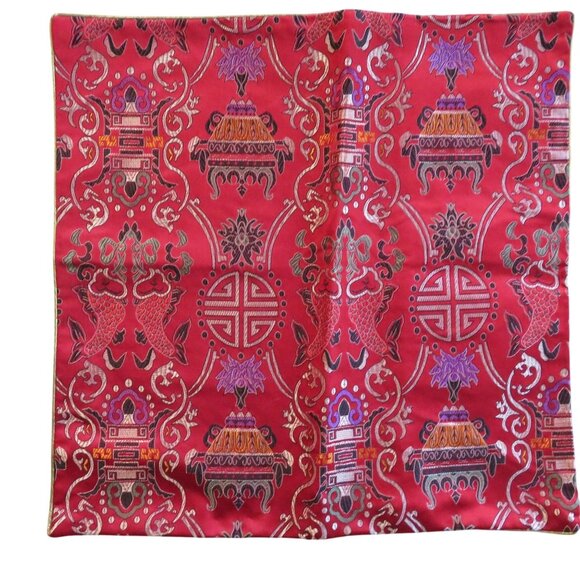 Set of 2 Red Asian-Inspired Decorative Pillow Covers Embroidered Zipper Closure - Picture 3 of 7